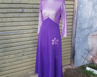 Vintage purple lurex applique maxi dress 1970's