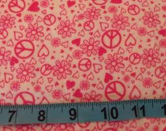 Flannel Fabric - Pink Peace Signs 1 yd