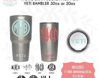 Yeti Rambler 30oz or 20oz Monogram Decal with (((BONUS YETI DECALS)))
