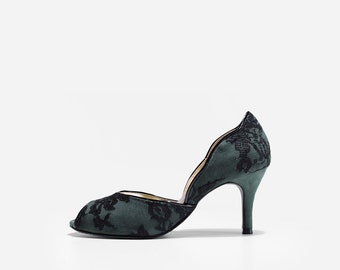 navy lace heels