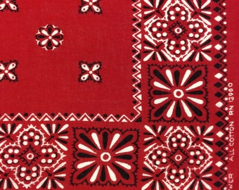 Vintage Tower Bandana 1950's Red Floral Print Guaranteed Fast Color All Cotton RN 13960