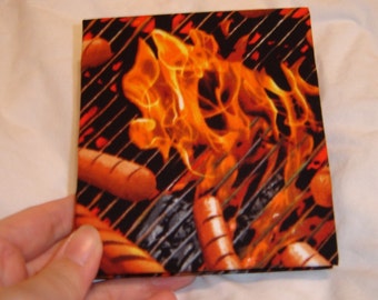 Mini Hot Dogs BBQ grill notebook book with cotton cover minature handmade hand bound handbound