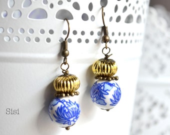 Earrings blue flower lotus