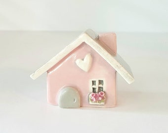 Little Blush Pink Clay House Whimsical Ceramic Fairy House Gnome Home | Whimsical Terrarium Decoration
