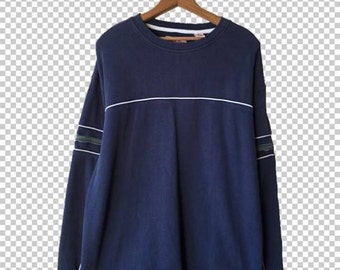 Y2K Sporty Striped Sweater // 90s Oversize Center Stripe Sweater // 90s Grunge Green Blue Pullover // Men's Large
