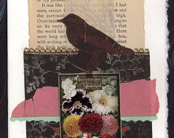 Flowers Bird Friendship Thinking of You Original Collage Card