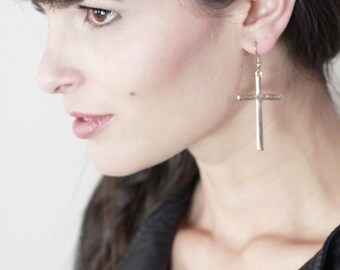 The Sara Large Cross Earrings in Gold or Silver plated