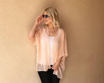 Short Peach Kimono / Kaftan / Blouse / Cover up free size