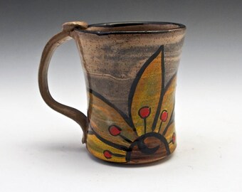 Medium Ceramic Coffee Mug - Ceramic Cup - Yellow Sunflower - Stoneware Coffee Mug - Pottery Mug - 12 ounce Mug - Tea Cup - Rustic