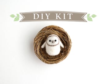 DIY Kit - Little Owl in a Nest Needle Felting Kit - Needle Felted Animal Kit