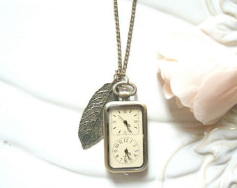 Double Clock Pendant Necklace. pocket watch