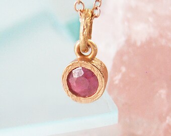 Rose Gold Necklace, Gold Gemstone Necklace, Ruby Necklace, Red Gemstone, Birthstone Necklace, Round Pendant, Real Ruby Necklace, Silver Ruby