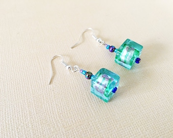 Glass Earrings, Blue Glass Earrings, Handmade Earrings, Lampwork Glass Earrings, Italian Glass Earrings, Blue Earrings