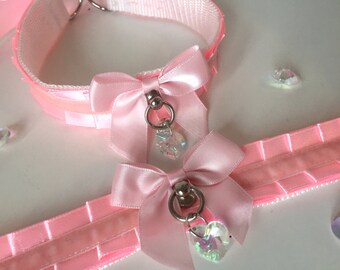 Baby Pink Thin Satin Kitten Play BDSM Collar