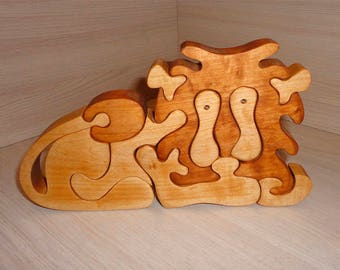 Wooden lion 3d puzzle organic animals eco toy gift for kids baby toy natural decor nursery decoration playroom toys learning toy toddler toy