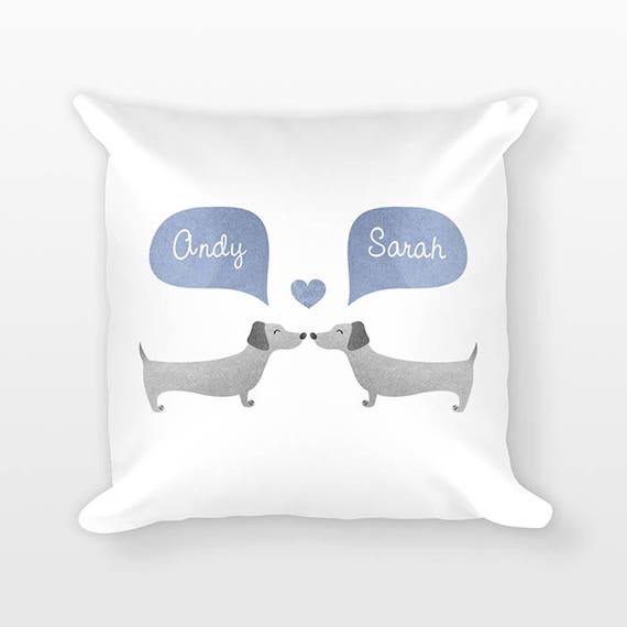 DACHSHUND Pillow, Couple Pillow, Wiener Dog Personalized Pillow, Anniversary Gift for Wife, Custom Throw Pillow, Decorative Pillow for Bed