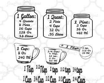Measurements SVG Kitchen Conversion SVG, Measuring Cups, Measuring Spoons, Vector Digital Cut File Svg, eps, dxf, Png Cricut, Silhouette