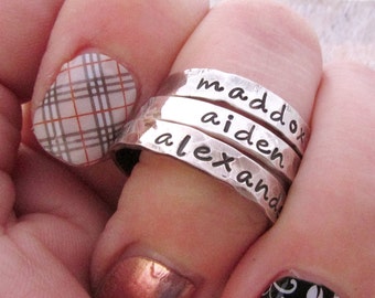 ONE Mother's Ring - Stacking Rings - Mother's Jewelry - Mom Rings -sterling silver stackig rings - Personalized Jewelry - Mothers Ring