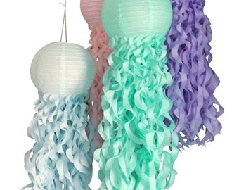 Mermaid Party Decorations,Pastel Jellyfish Paper Lanterns, Under the Sea Party, Birthday Party Decor, Nursery Decor, Set of 4