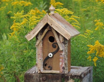 Birdhouse Handcrafted from the White Mountains of New Hampshire Birch Antique Knob Metal Ornament
