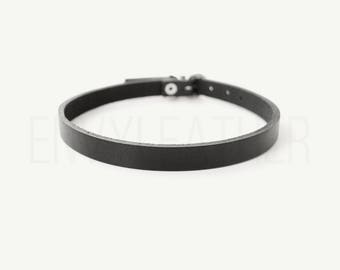 Black leather choker, Simple choker, Plain choker, Thin black choker, genuine leather choker
