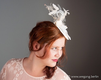 Wedding Fascinator Doves, Bridal Headdress creme, Vintage Stil Hairpiece, Champagne Veil Fascinator, cream, off white, ivory, hairstyle