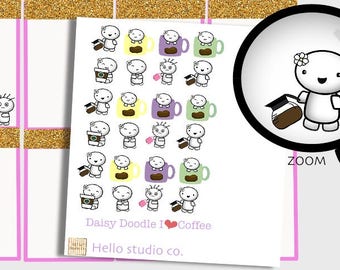 Coffee addict planner stickers Coffee planner stickers hand drawn doodle stickers