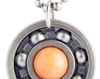 Orange Sherbet Jade Roller Derby Skate Bearing Pendant Necklace