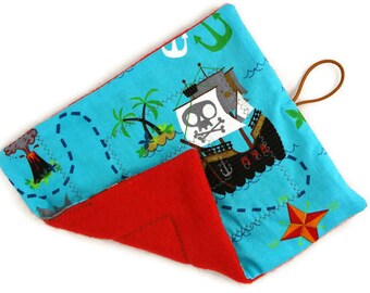 Blue pirate treasure map roll up cloth marble maze game, Waldorf toy Level 1 or 2, busy book travel quiet activity, sensory toy, autism tad