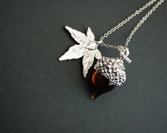 Acorn and leaf necklace