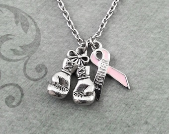 Boxing Gloves Necklace SMALL Ribbon Necklace Fighter Gift Boxing Jewelry Boxer Gift Survivor Gift Fighter Necklace Cancer Survivor Necklace