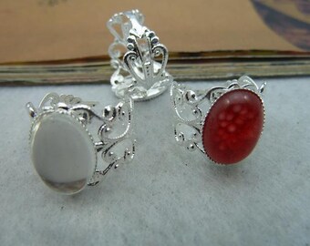 10 Silver Ring with 10x14mm Bezel Cup Cabochon Mountings AC2463
