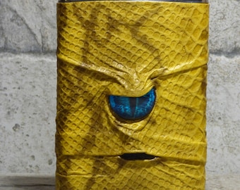 Pocket Flask 8 Ounce Yellow Leather With Face Monster Goth Horror Groomsman Gift One Of A Kind 69