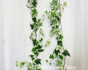 JennysFloweShop 6'L Silk Ivy Artificial Garland Greener Leaves Garland Party/Home Decorations Green/White