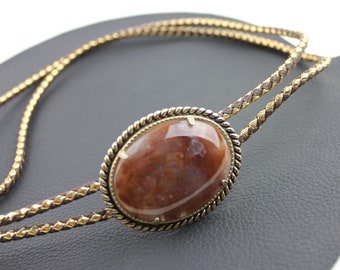 Reddish Brown Stone Set in Gold Bolo Tie