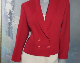 1990s Double Breasted Red Blazer, Womens European Vintage Professional Smart Jacket: Size 12 US, Size 16 UK