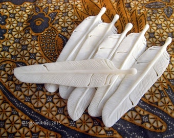 Feather Carved Bone Pendant 77mm