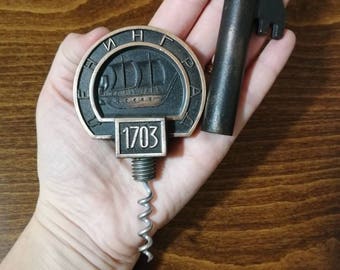 Vintage Soviet metal corkscrew, Old Wine Opener, Wine Bottle Opener, Ornate Key Bottle opener,
