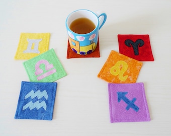 Aria & Fuoco coasters PDF sewing pattern - applique pattern - zodiac signs pattern - coaster pattern - instant download sewing pattern