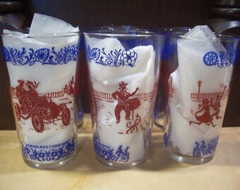 Six Hazel Atlas Americana Horseless Carriage Glasses