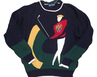 Vintage golf sweater sweatshirt pullover par four 90's preppy golfer golfing 90's fashion hipster Size XL