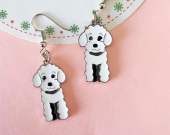 White Poodle earrings.