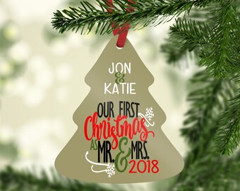 Personalized Christmas Ornament, Mr and Mrs 2018 Ornament, Our First Christmas, Gift for Newlywed, Gay Ornament, First Year Married
