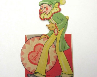 Vintage Unused Children's Novelty Valentine Greeting Card with Circus Clown Long Nose