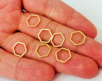 50 Pcs Raw Brass 1 x 10 mm Hexagon Ring Findings - Hexagon Connector -Thickness 1 mm - 18 Gauge