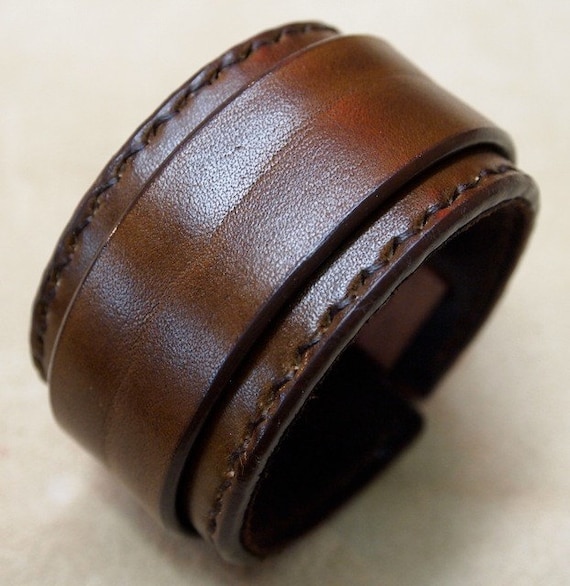 Leather cuff Bracelet Brown hand stitched suede lined custom crafted for You in USA by Freddie Matara