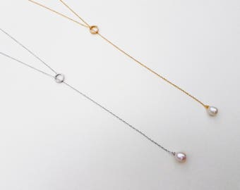 lariat necklace, pearl necklace, adjustable lariat necklace, silver necklace, gold necklace, pearl lariat, y necklace, sterling silver
