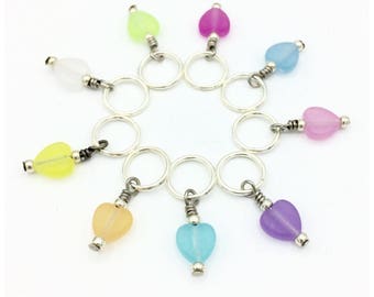 colourful heart stitch markers-set of 9-progress keepers- snag free-knitting jewelry- gift for knitter-