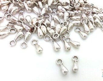 50 small charms drop silver plated 7mm (bre490) nickel finish