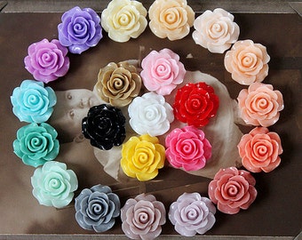 Limited discount Buy 1 Get 1 Free 44PCS Wholesale Beautiful Mix Colorful Rose Flower Resin Cabochon -22colors-20mm(CAB-BS -MIXSS-1)